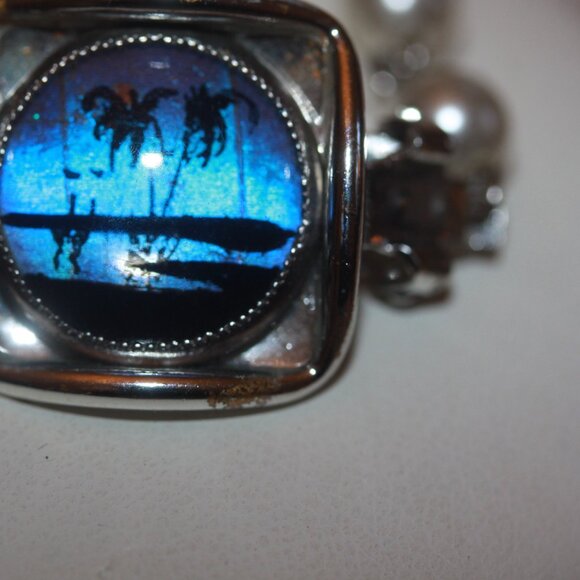 Vintage Sterling Plated BUTTERFLY WING Scarf Clasp Holder Faux Pearls - Picture 2 of 4